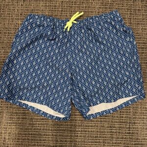J. Crew Navy and White Patterned Swim Trunks